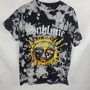Sublime Black White Tie Dye Sun Graphic  Short Sleeve Crew Mens Shirt Size S
